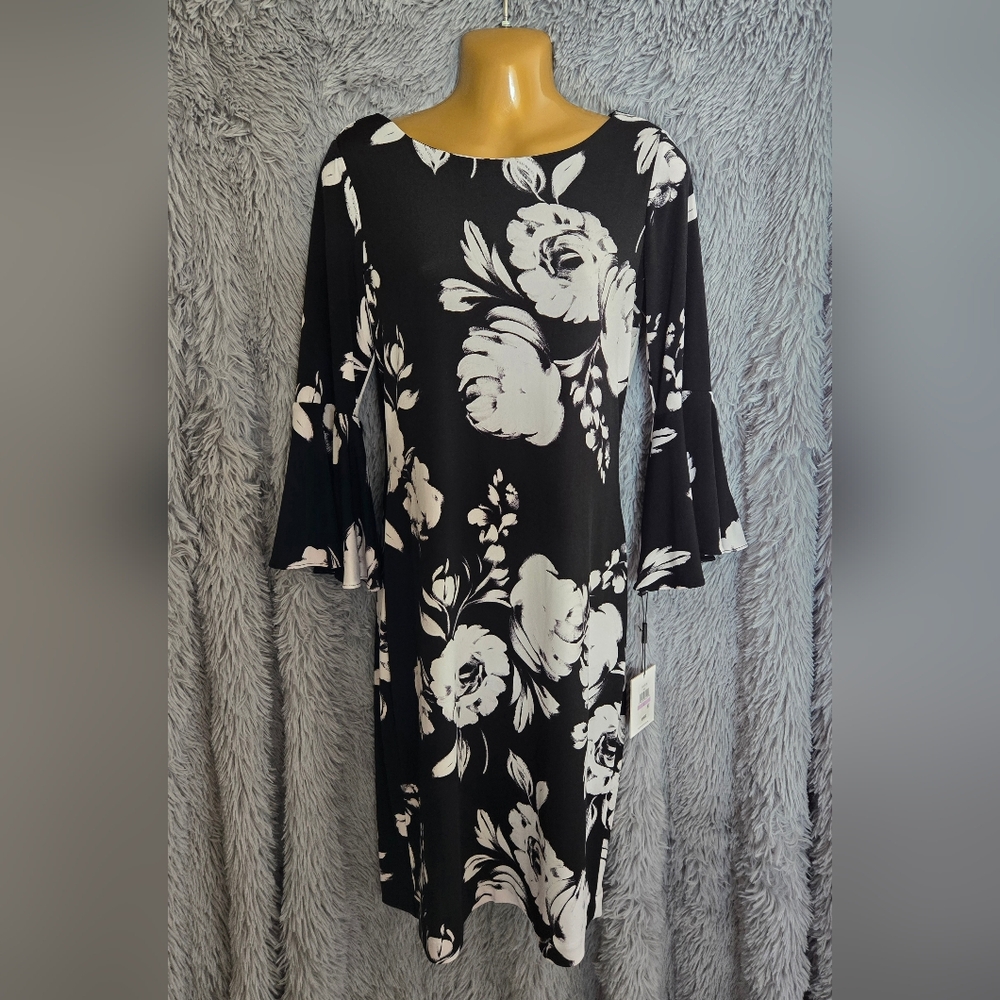 Calvin Klein Black and White Floral Midi Dress